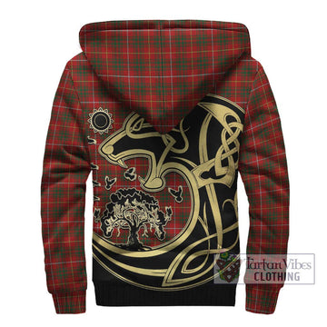 Bruce Tartan Sherpa Hoodie with Family Crest Celtic Wolf Style