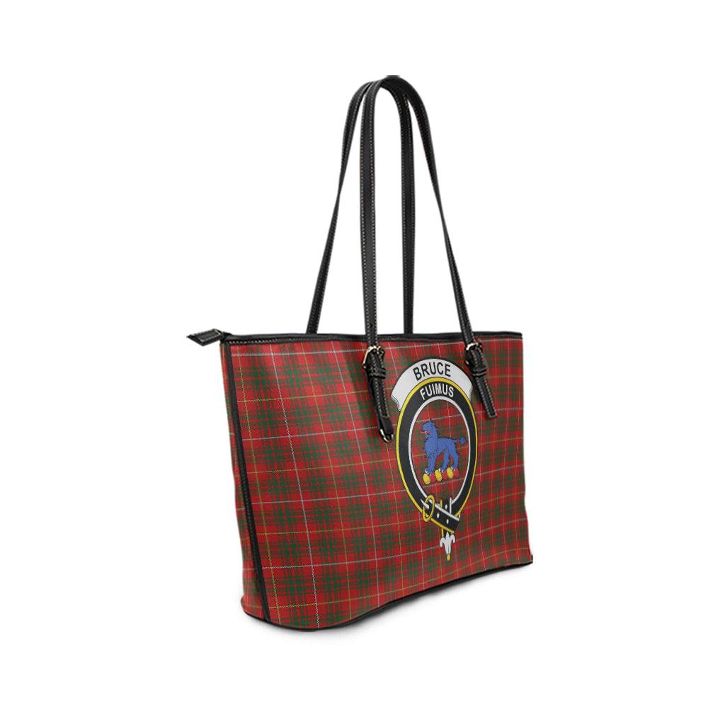 Bruce Tartan Leather Tote Bag with Family Crest - Tartanvibesclothing