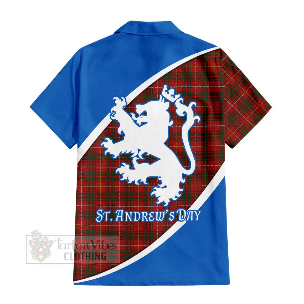 Tartan Vibes Clothing Bruce Family Crest Tartan Short Sleeve Button Shirt Celebrate Saint Andrew's Day in Style