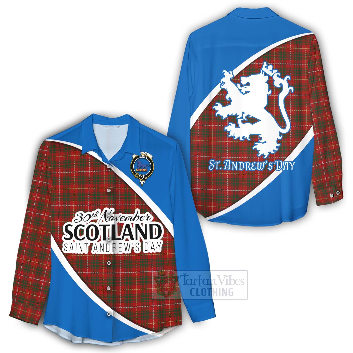 Tartan Vibes Clothing Bruce Family Crest Tartan Women's Casual Shirt Celebrate Saint Andrew's Day in Style