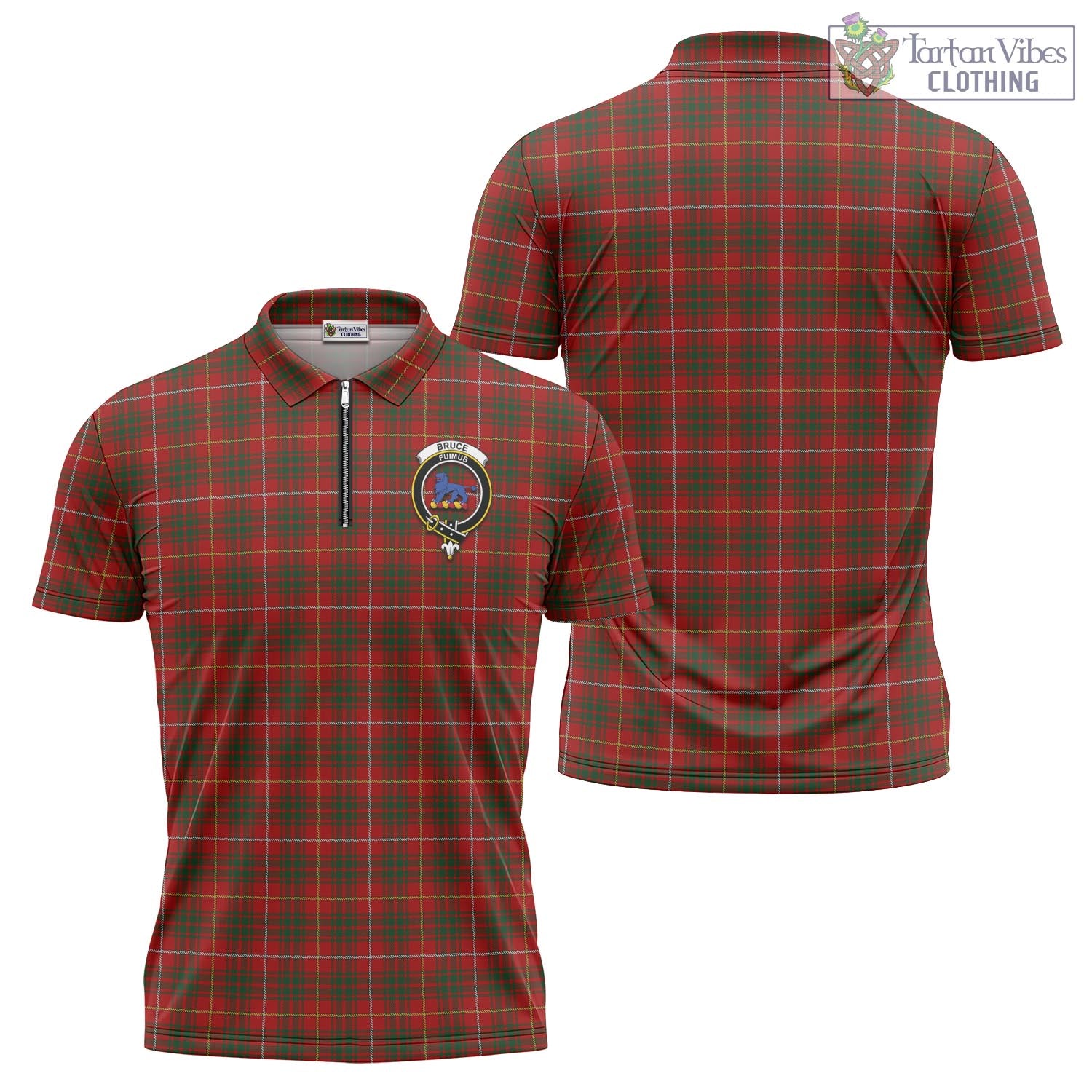 Tartan Vibes Clothing Bruce Tartan Zipper Polo Shirt with Family Crest