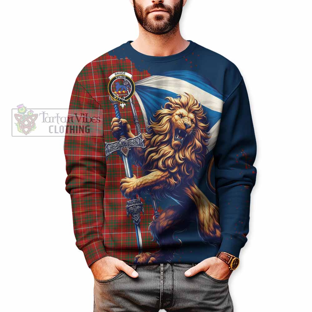 Tartan Vibes Clothing Bruce Tartan Family Crest Sweatshirt with Scottish Majestic Lion