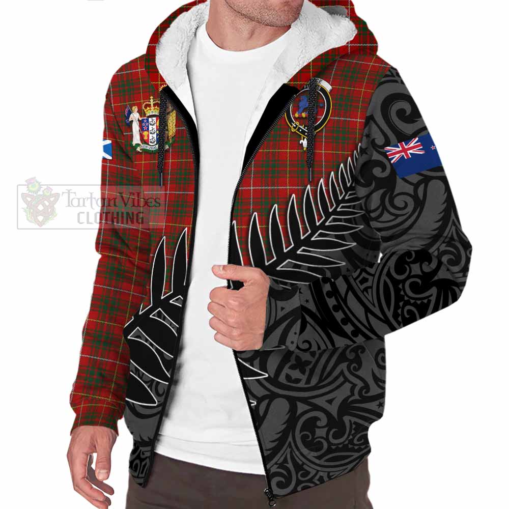 Tartan Vibes Clothing Bruce Crest Tartan Sherpa Hoodie with New Zealand Silver Fern Half Style