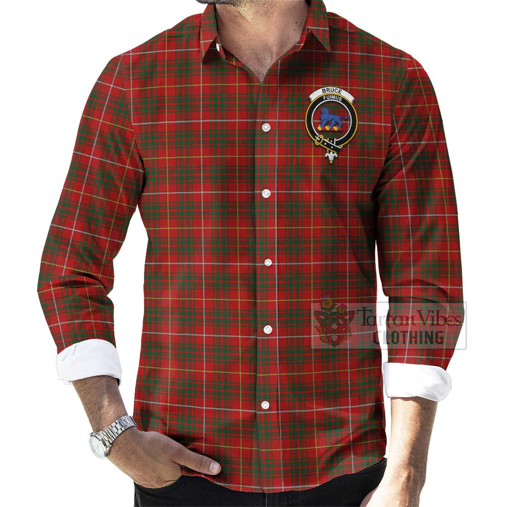 Tartan Vibes Clothing Bruce Tartan Long Sleeve Button Shirt with Family Crest Celtic Skull Style