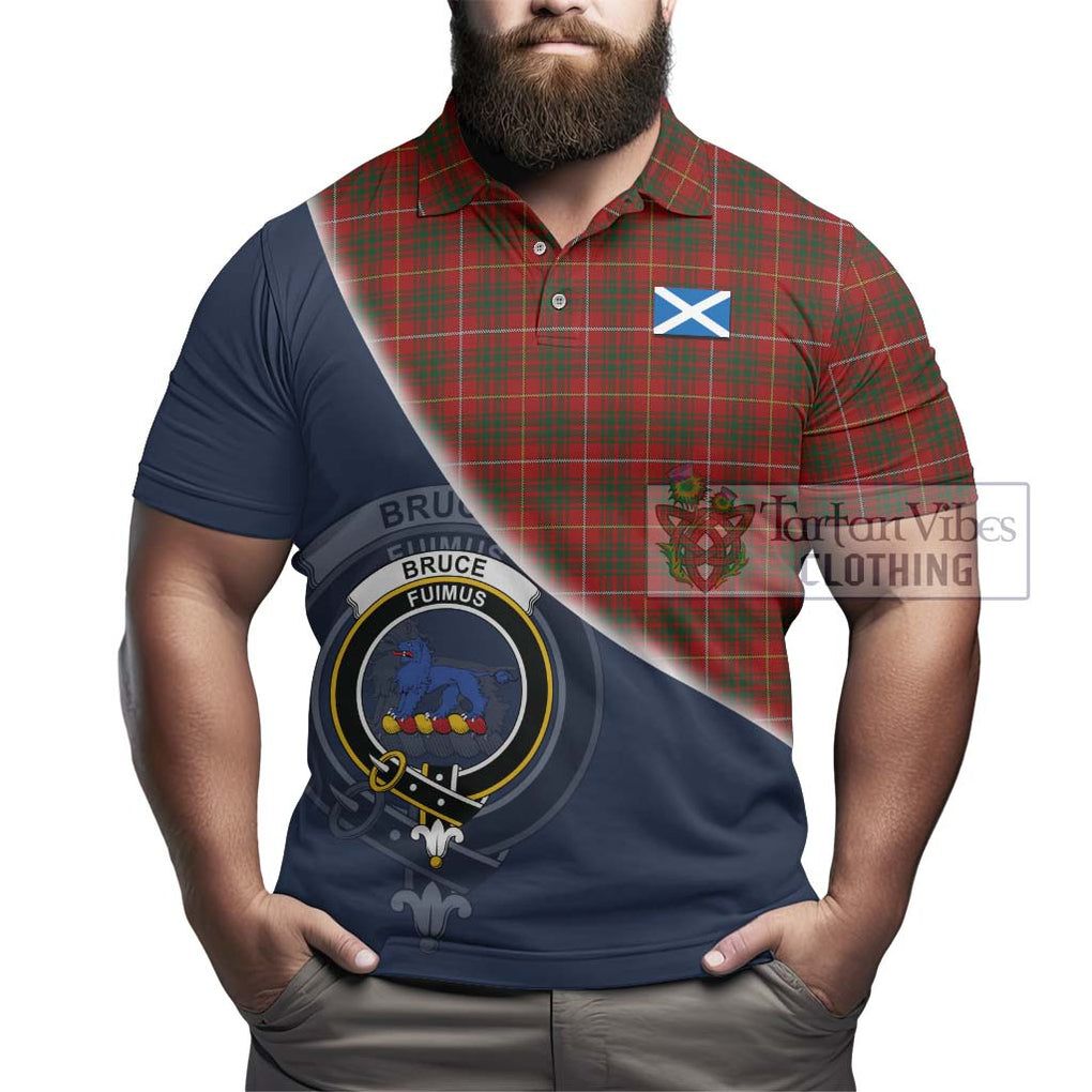 Bruce Tartan Polo Shirt with Personalised National Flag and Family Crest Half Style - Tartanvibesclothing Shop