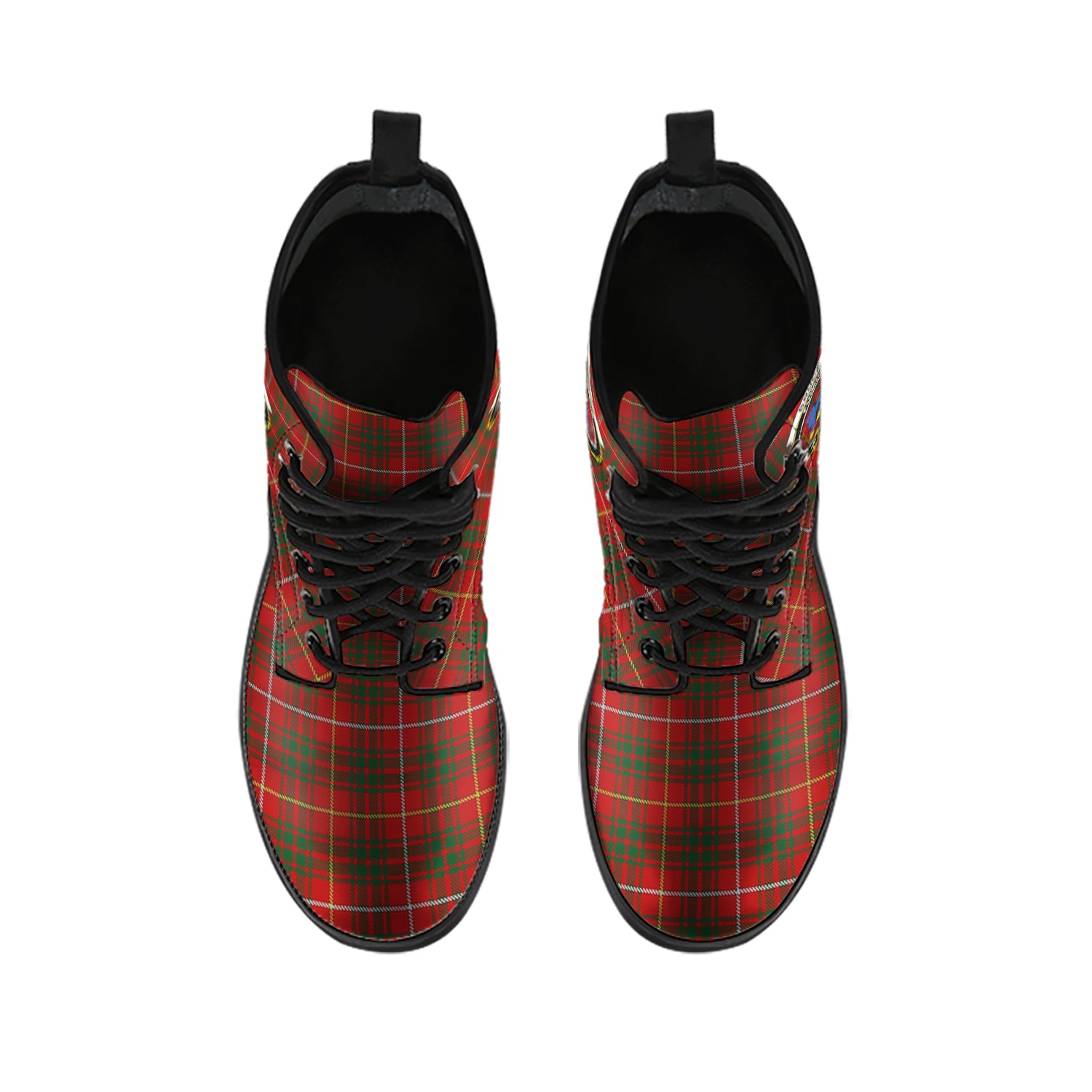 Bruce Tartan Leather Boots with Family Crest - Tartanvibesclothing