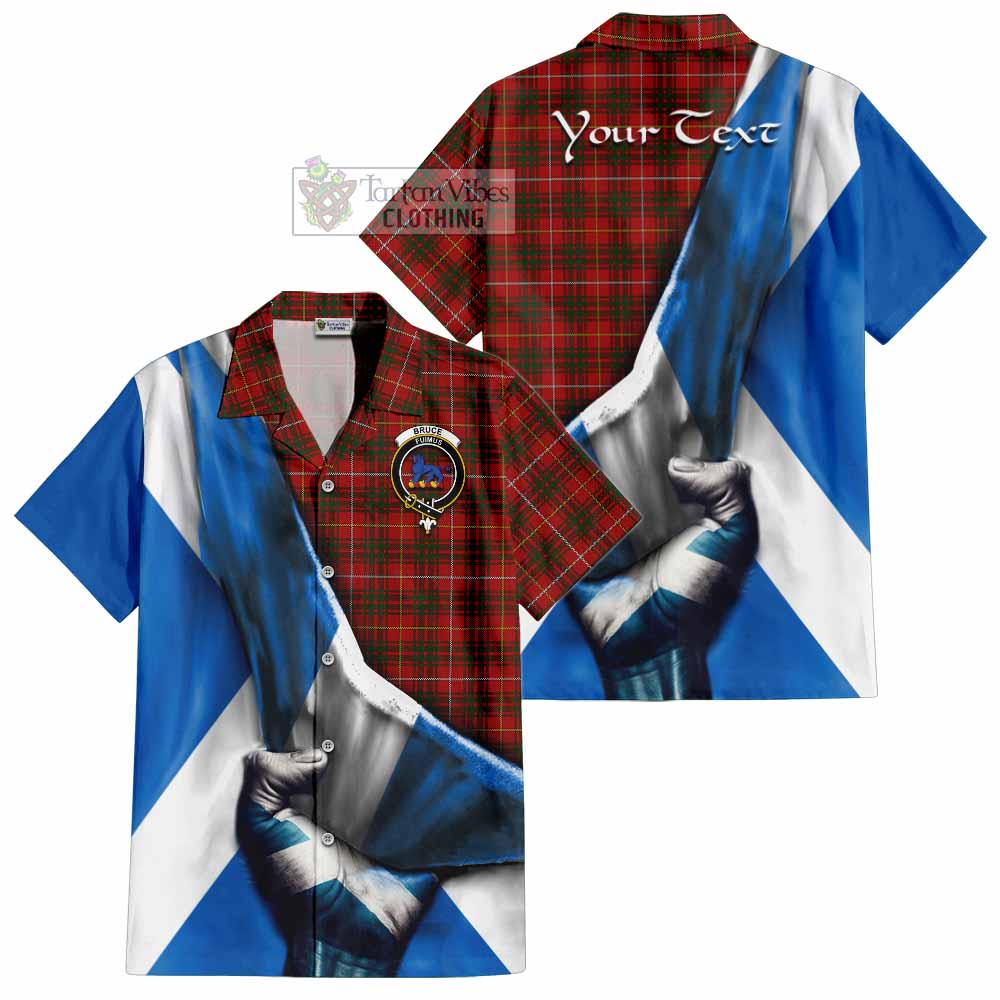 Tartan Vibes Clothing Bruce Tartan Short Sleeve Button Shirt with Family Crest Scotland Patriotic Style