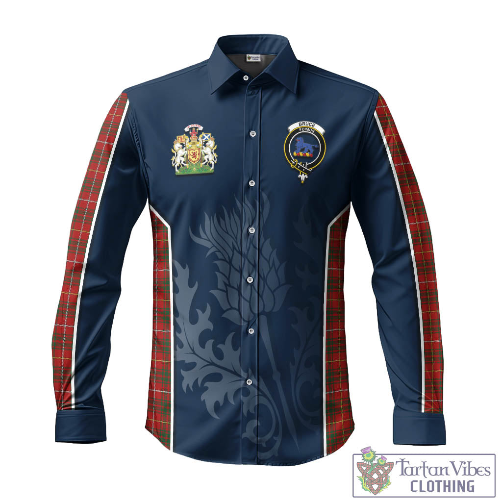 Tartan Vibes Clothing Bruce Tartan Long Sleeve Button Up Shirt with Family Crest and Scottish Thistle Vibes Sport Style