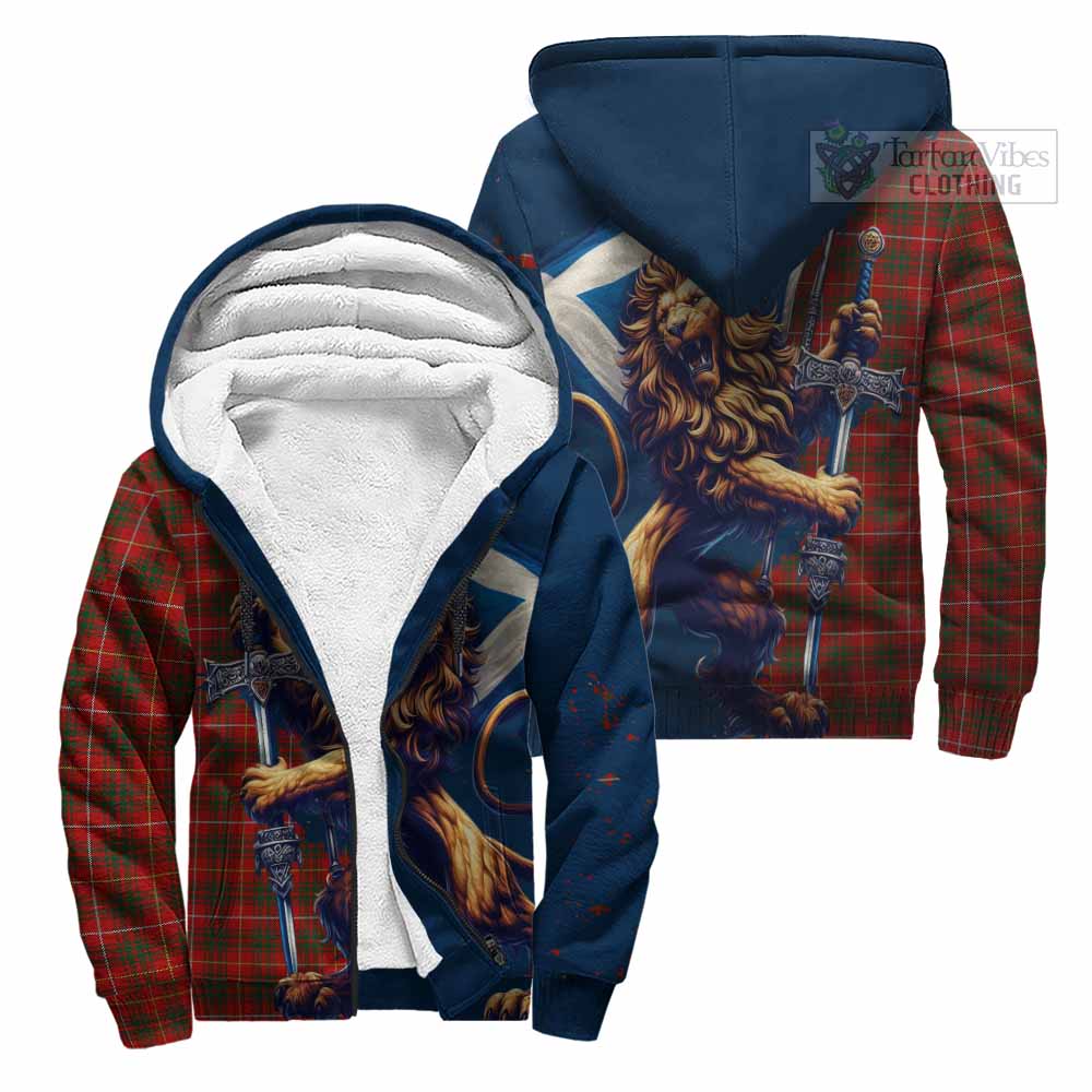 Tartan Vibes Clothing Bruce Tartan Family Crest Sherpa Hoodie with Scottish Majestic Lion