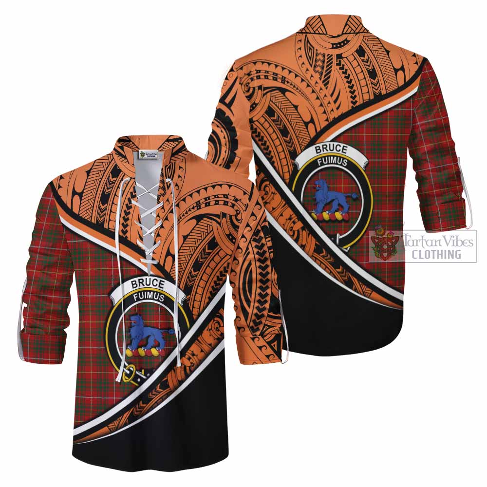 Tartan Vibes Clothing Bruce Crest Tartan Ghillie Kilt Shirt with Maori Tattoo Style - Orange Version