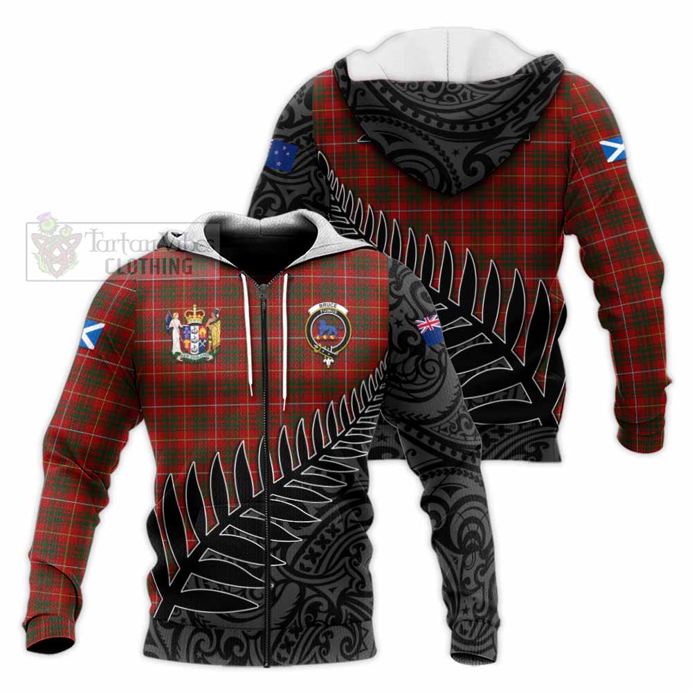 Tartan Vibes Clothing Bruce Crest Tartan Knitted Hoodie with New Zealand Silver Fern Half Style