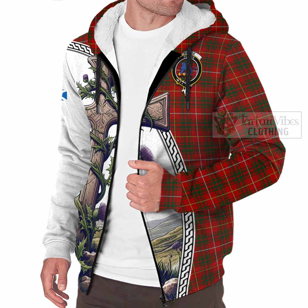 Tartan Vibes Clothing Bruce Tartan Sherpa Hoodie with Family Crest and St. Andrew's Cross Accented by Thistle Vines