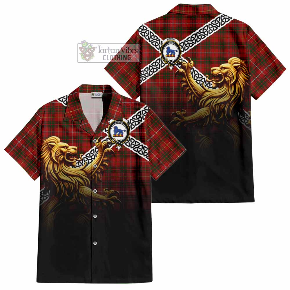 Bruce Crest Tartan Hawaiian Shirt with Golden Lion Emblem Celtic Style - Tartan Vibes Clothing
