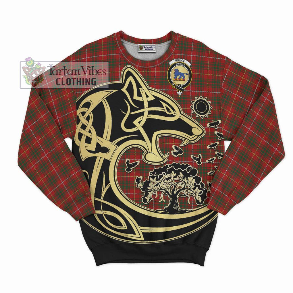 Bruce Tartan Sweatshirt with Family Crest Celtic Wolf Style - Tartan Vibes Clothing