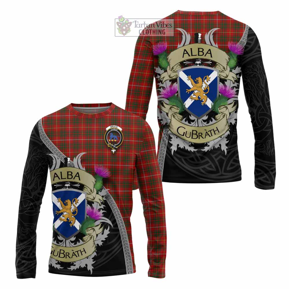 Bruce Tartan Family Crest Long Sleeve T-Shirt Lion Rampant Royal Thistle Shield Celtic Inspired - Tartan Vibes Clothing