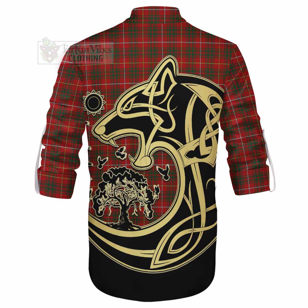 Tartan Vibes Clothing Bruce Tartan Ghillie Kilt Shirt with Family Crest Celtic Wolf Style