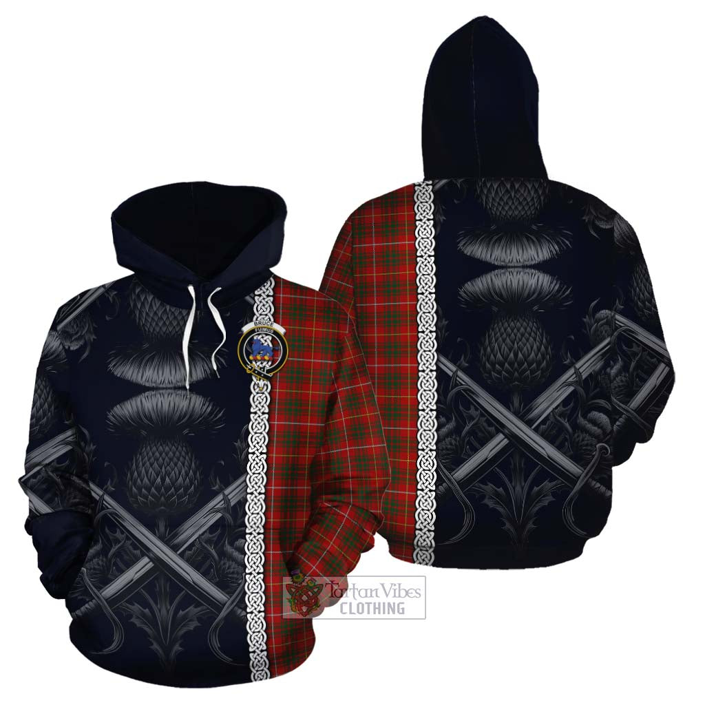 Bruce Tartan Cotton Hoodie with Family Crest Cross Sword Thistle Celtic Vibes - Tartan Vibes Clothing