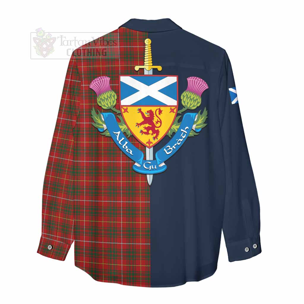 Tartan Vibes Clothing Bruce Tartan Women's Casual Shirt Alba with Scottish Lion Royal Arm Half Style