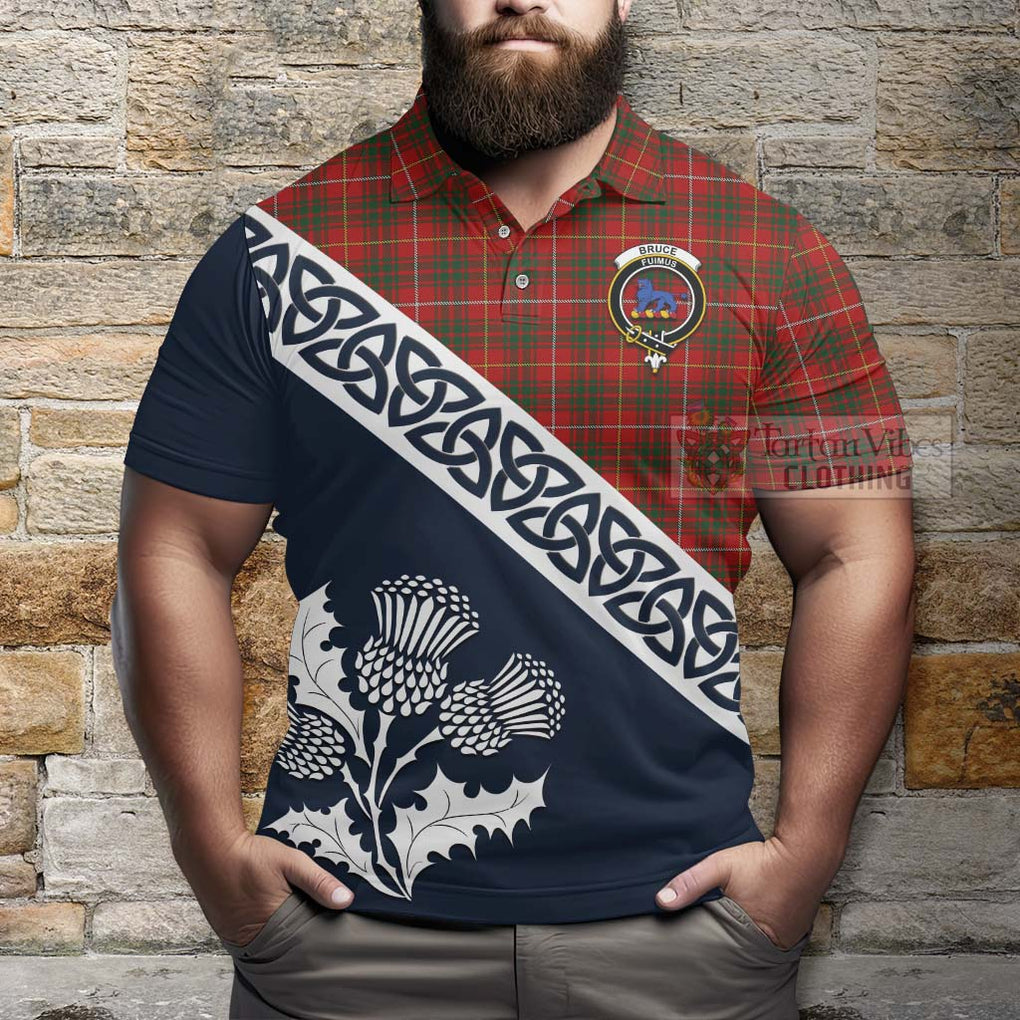 Bruce Tartan Polo Shirt Featuring Thistle and Scotland Map