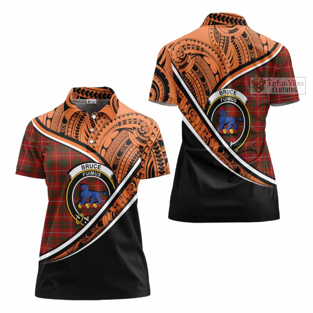 Tartan Vibes Clothing Bruce Crest Tartan Women's Polo Shirt with Maori Tattoo Style - Orange Version