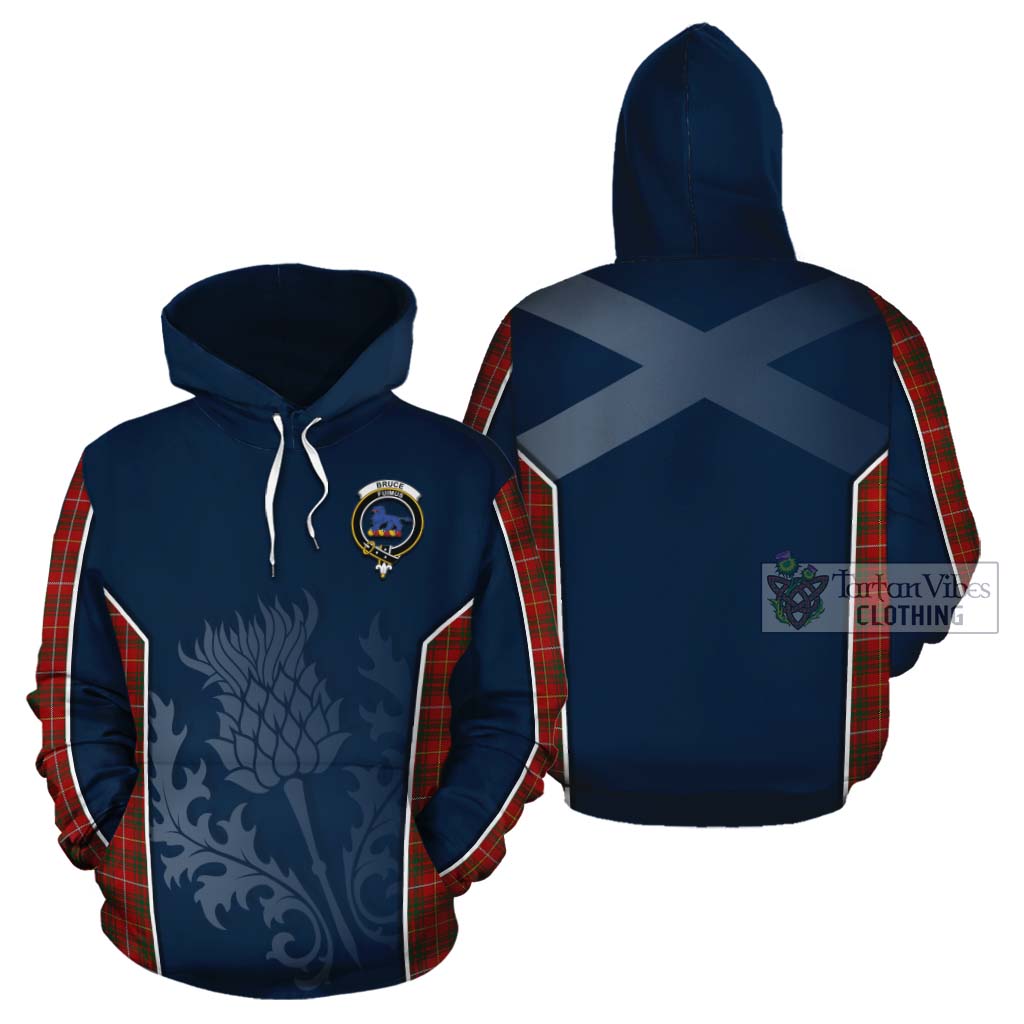 Tartan Vibes Clothing Bruce Tartan Cotton Hoodie with Family Crest and Scottish Thistle Vibes Sport Style