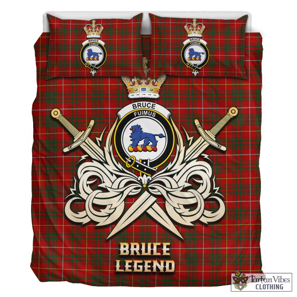 Tartan Vibes Clothing Bruce Tartan Bedding Set with Clan Crest and the Golden Sword of Courageous Legacy