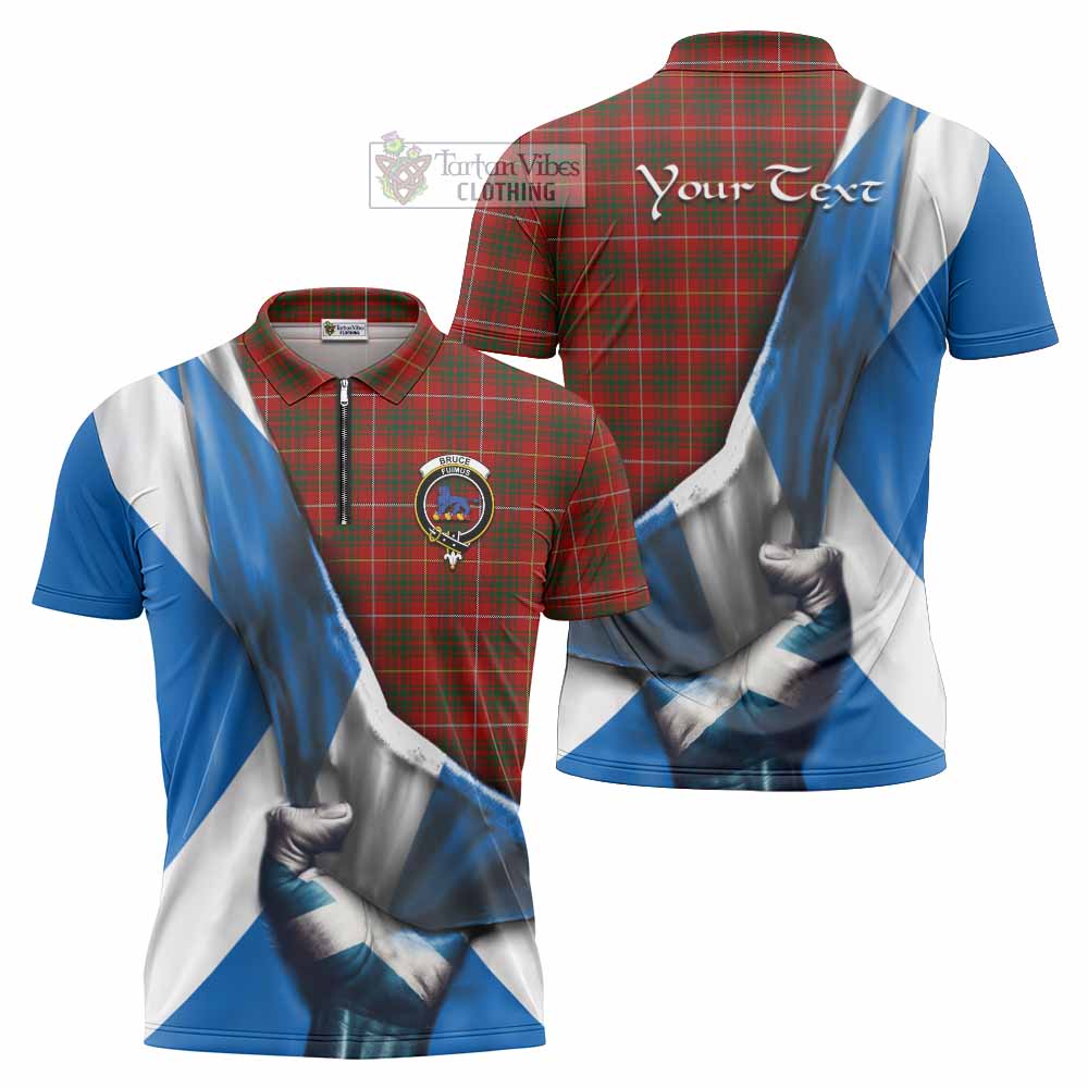 Tartan Vibes Clothing Bruce Tartan Zipper Polo Shirt with Family Crest Scotland Patriotic Style