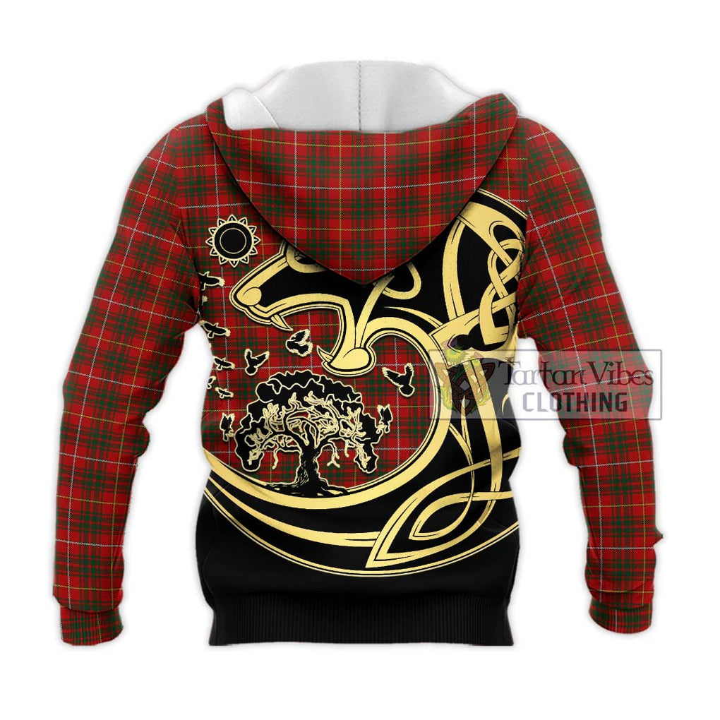 Bruce Tartan Knitted Hoodie with Family Crest Celtic Wolf Style - Tartan Vibes Clothing