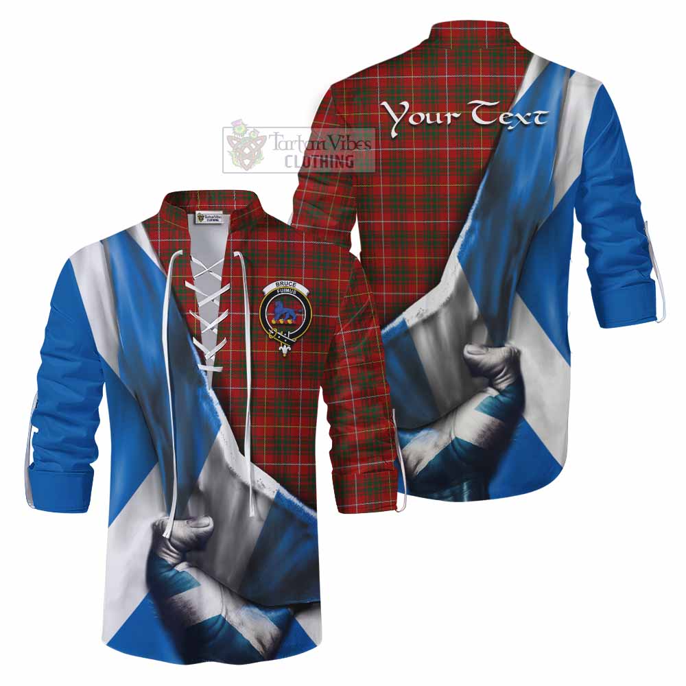 Tartan Vibes Clothing Bruce Tartan Ghillie Kilt Shirt with Family Crest Scotland Patriotic Style