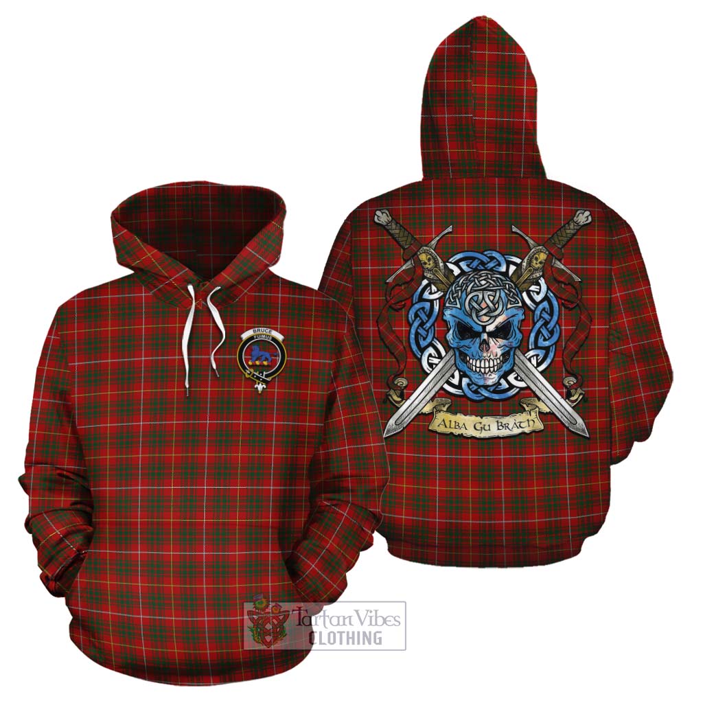 Tartan Vibes Clothing Bruce Tartan Cotton Hoodie with Family Crest Celtic Skull Style