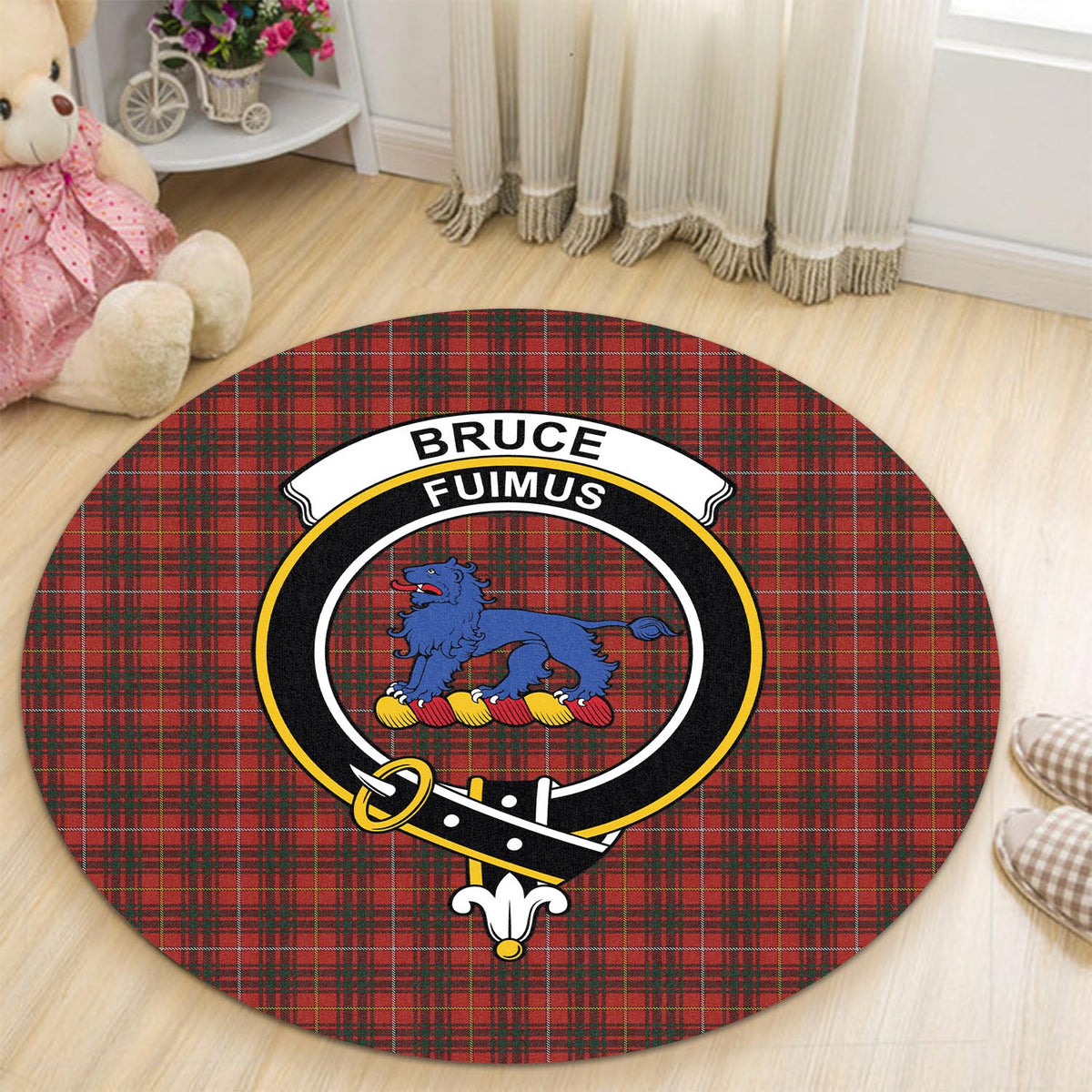 Bruce Tartan Round Rug with Family Crest - Tartan Vibes Clothing