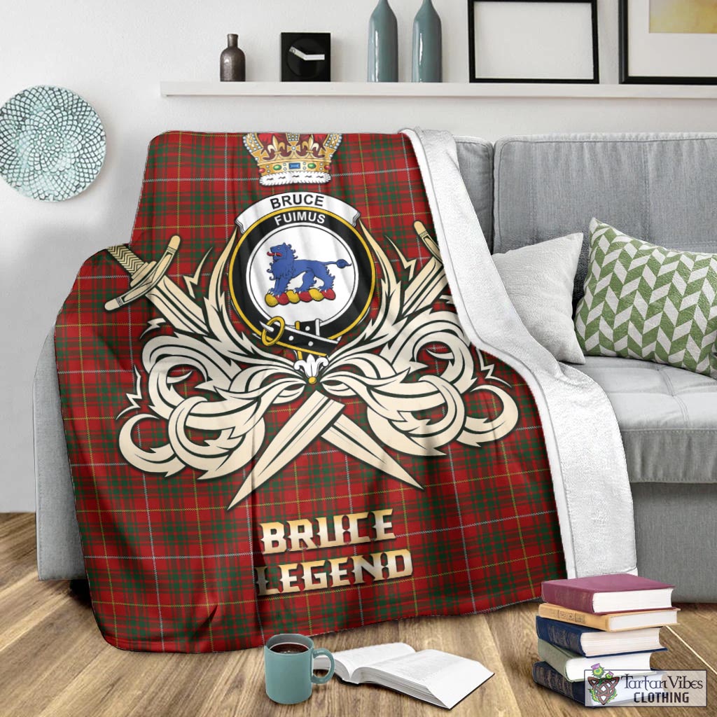 Tartan Vibes Clothing Bruce Tartan Blanket with Clan Crest and the Golden Sword of Courageous Legacy