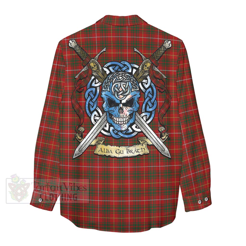 Tartan Vibes Clothing Bruce Tartan Women's Casual Shirt with Family Crest Celtic Skull Style