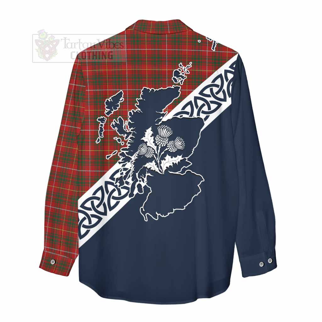 Tartan Vibes Clothing Bruce Tartan Women's Casual Shirt Featuring Thistle and Scotland Map