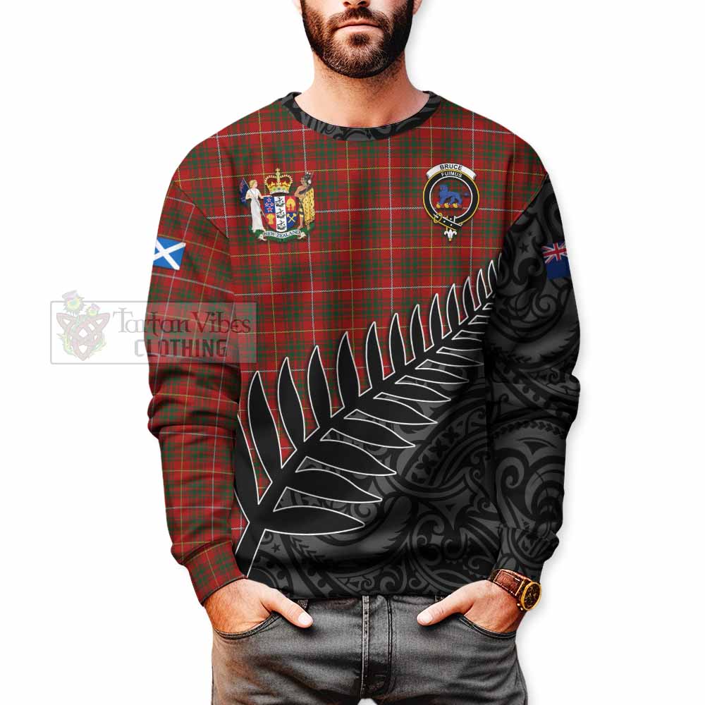 Tartan Vibes Clothing Bruce Crest Tartan Sweatshirt with New Zealand Silver Fern Half Style