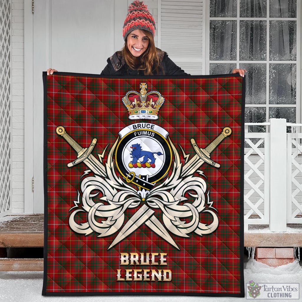 Tartan Vibes Clothing Bruce Tartan Quilt with Clan Crest and the Golden Sword of Courageous Legacy