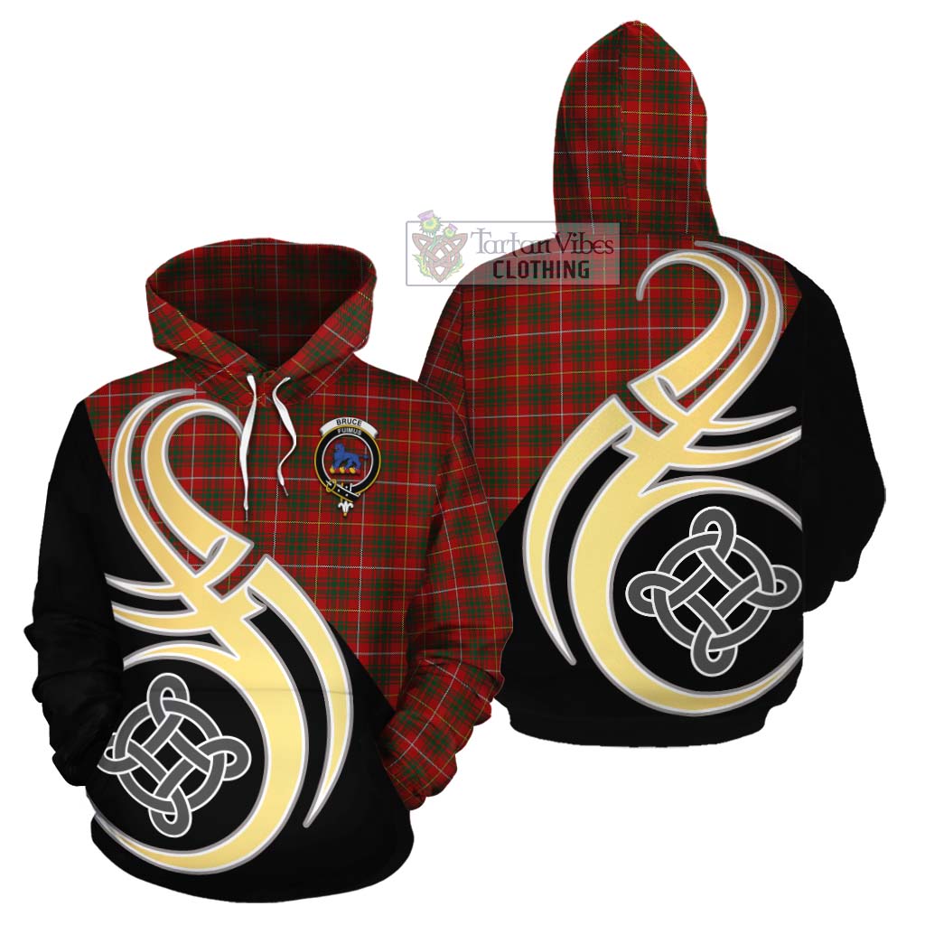 Tartan Vibes Clothing Bruce Tartan Cotton Hoodie with Family Crest and Celtic Symbol Style