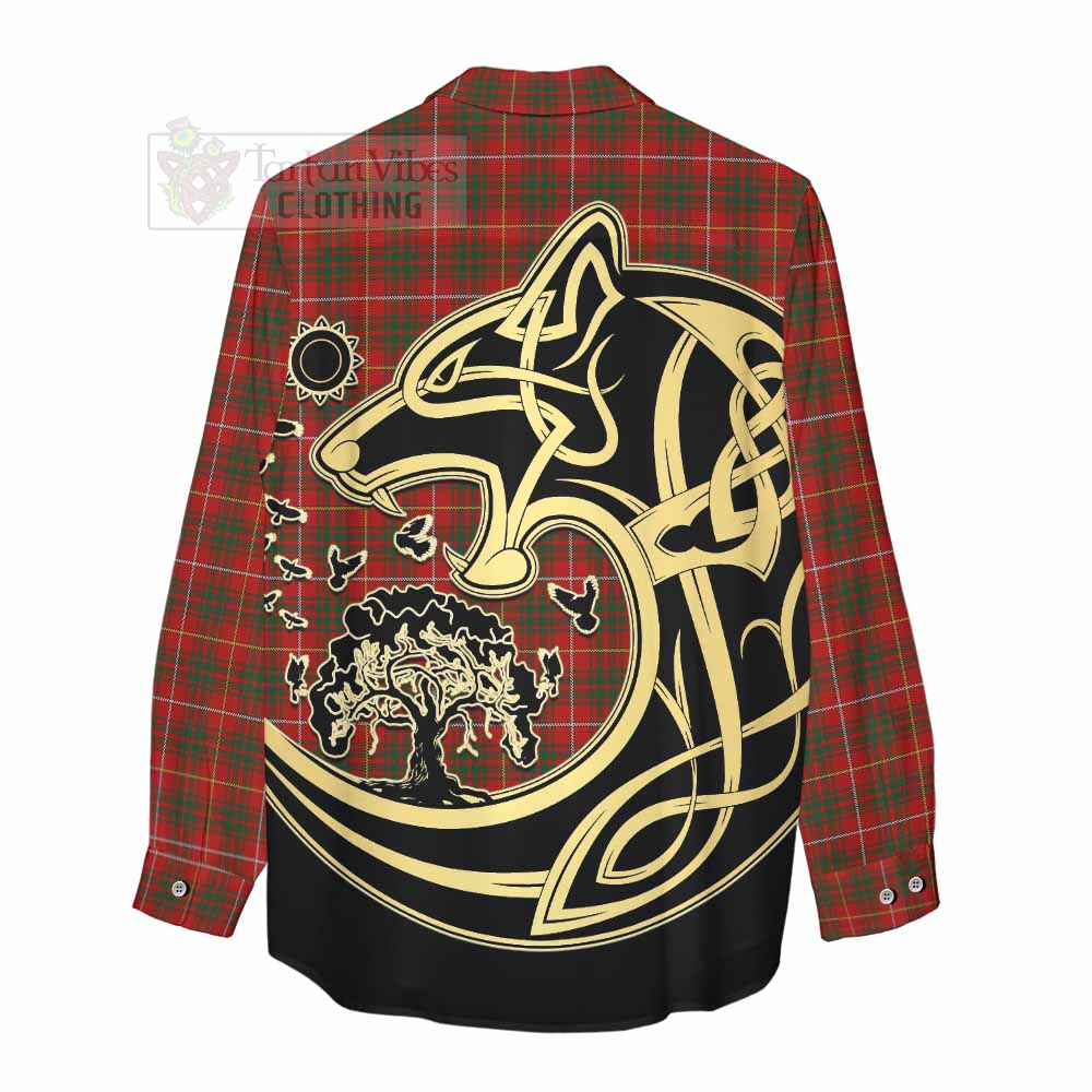 Tartan Vibes Clothing Bruce Tartan Women's Casual Shirt with Family Crest Celtic Wolf Style