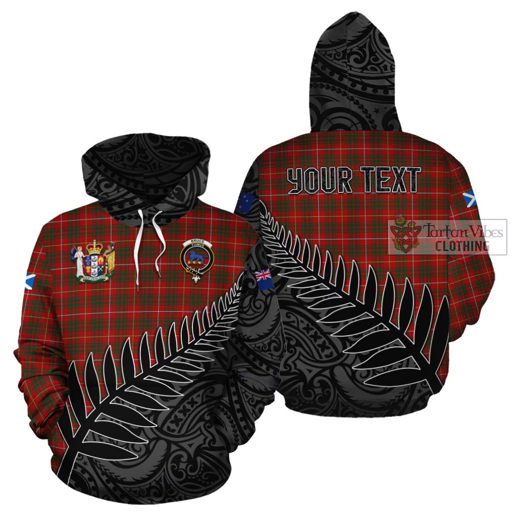 Tartan Vibes Clothing Bruce Crest Tartan Cotton Hoodie with New Zealand Silver Fern Half Style