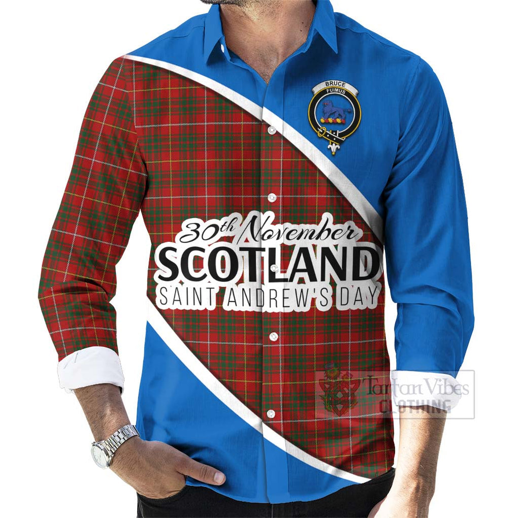 Tartan Vibes Clothing Bruce Family Crest Tartan Long Sleeve Button Shirt Celebrate Saint Andrew's Day in Style