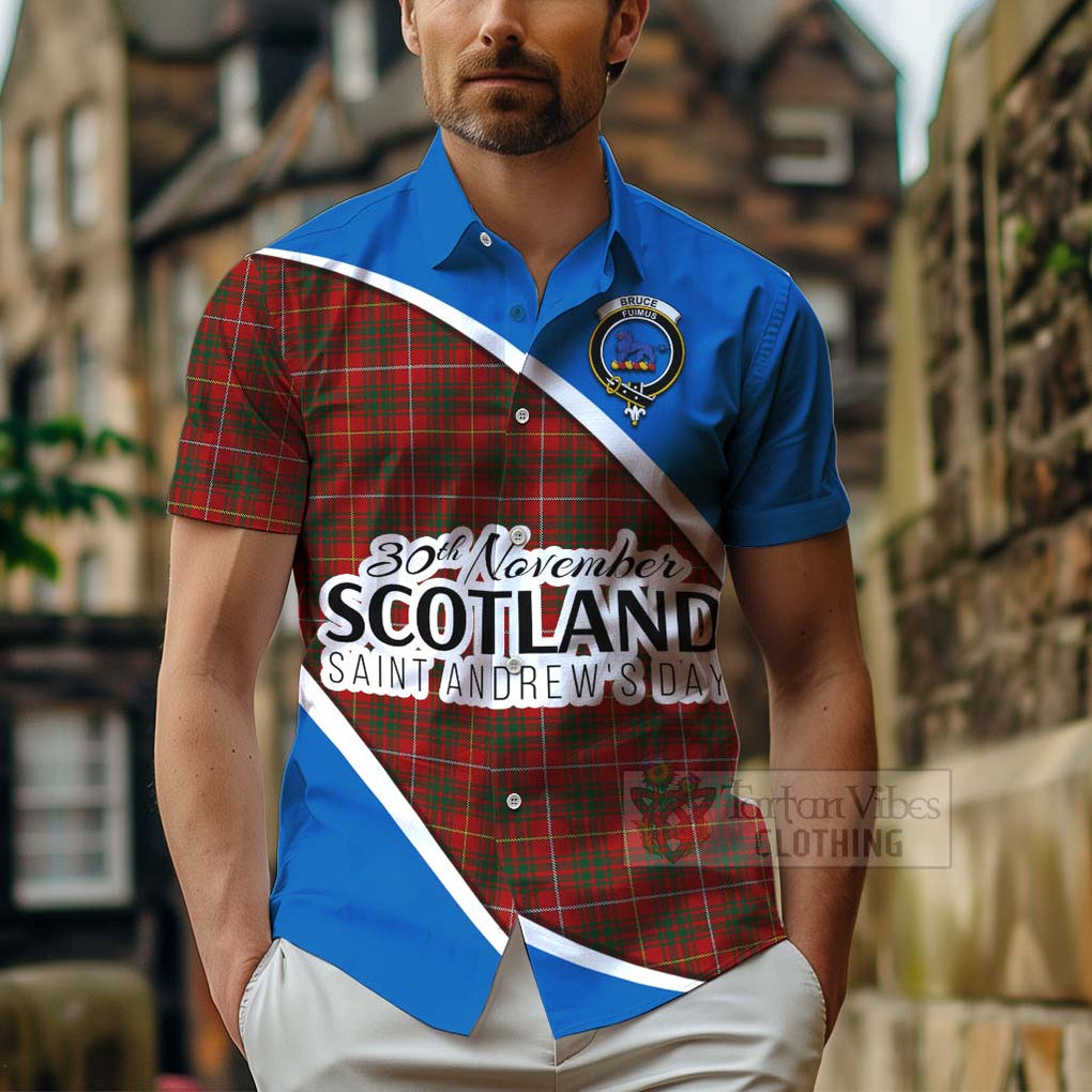 Tartan Vibes Clothing Bruce Family Crest Tartan Short Sleeve Button Shirt Celebrate Saint Andrew's Day in Style