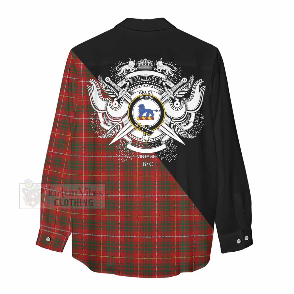 Tartan Vibes Clothing Bruce Tartan Women's Casual Shirt with Family Crest and Military Logo Style