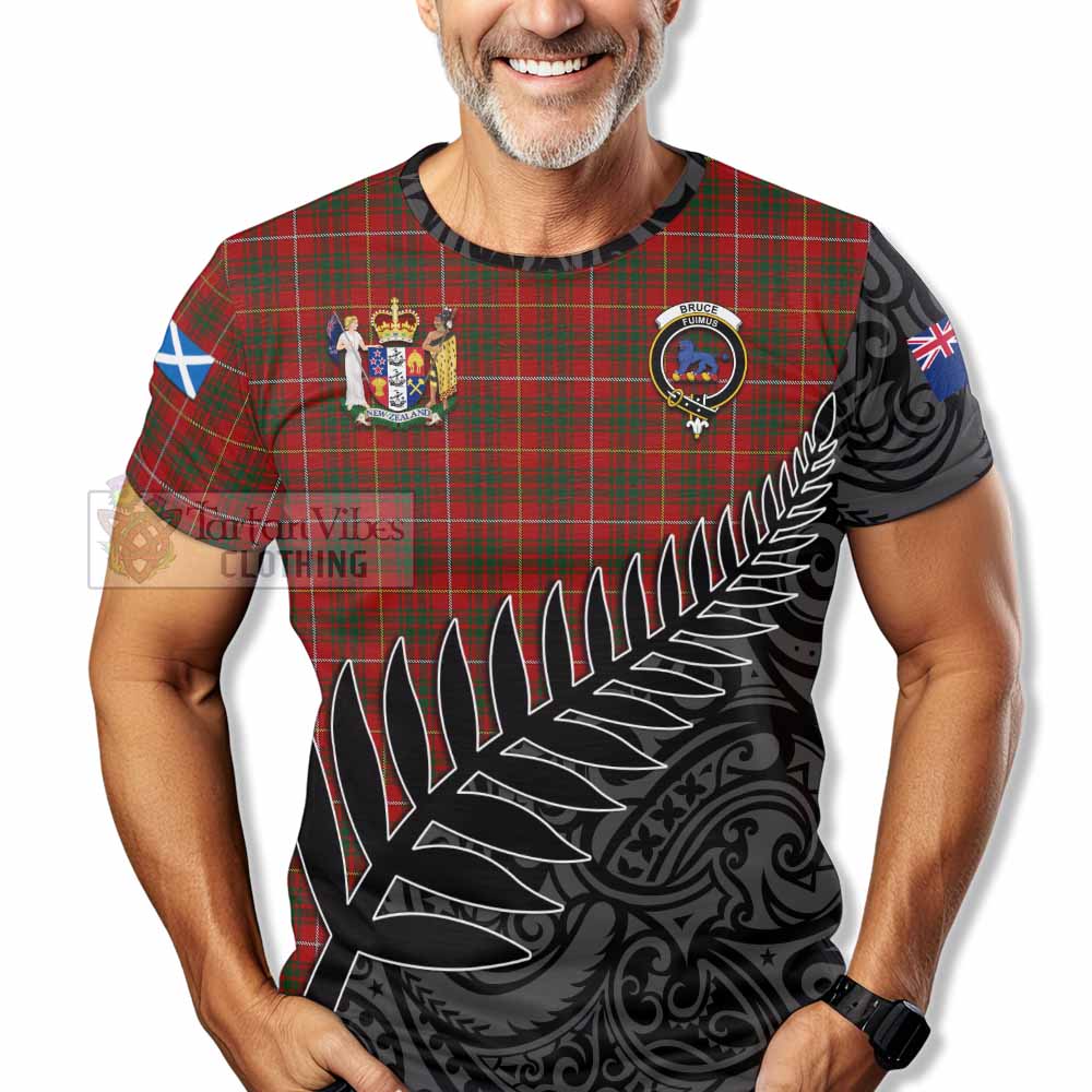 Tartan Vibes Clothing Bruce Crest Tartan T-Shirt with New Zealand Silver Fern Half Style