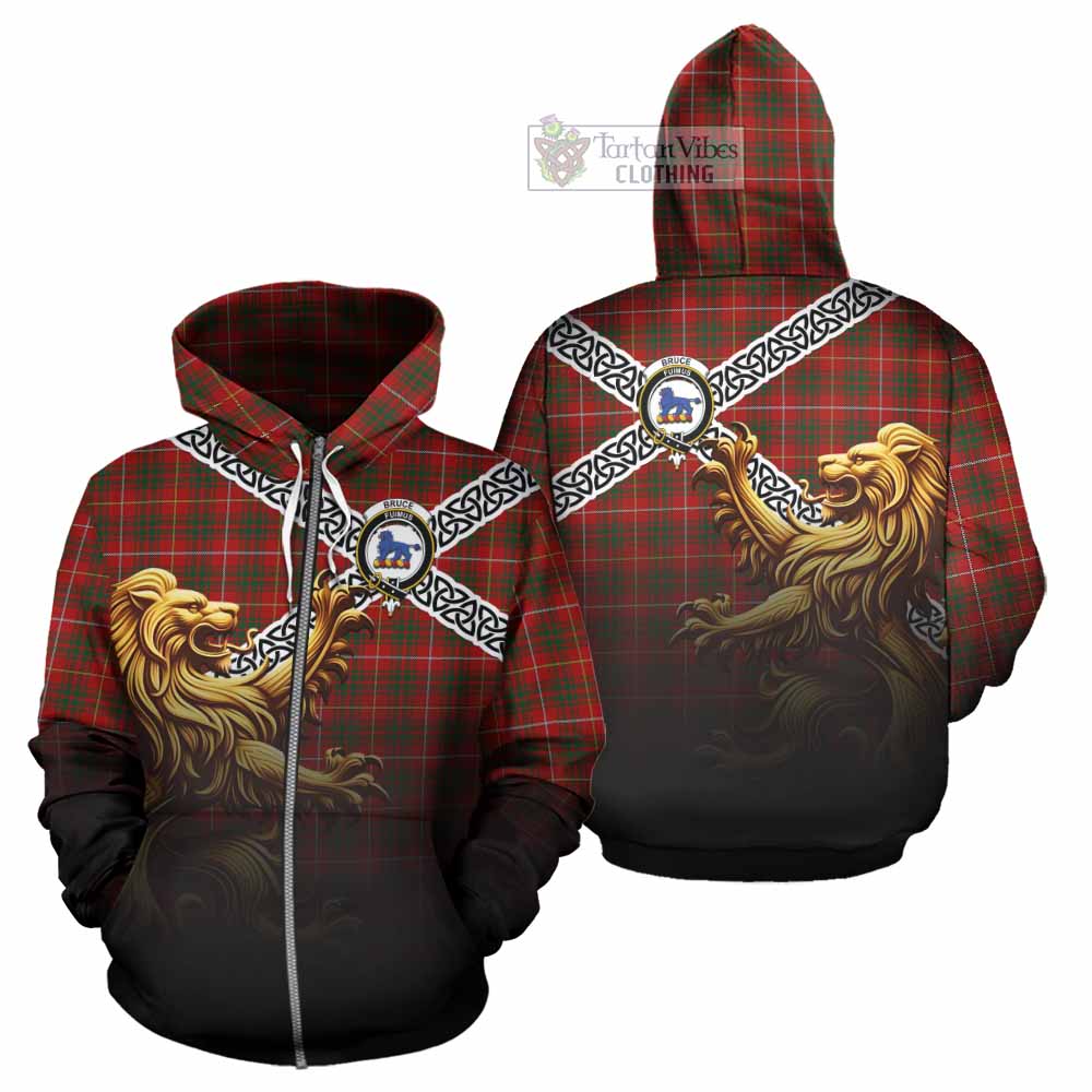 Bruce Crest Tartan Hoodie with Golden Lion Emblem Celtic Style Zip Hoodie - Tartan Vibes Clothing