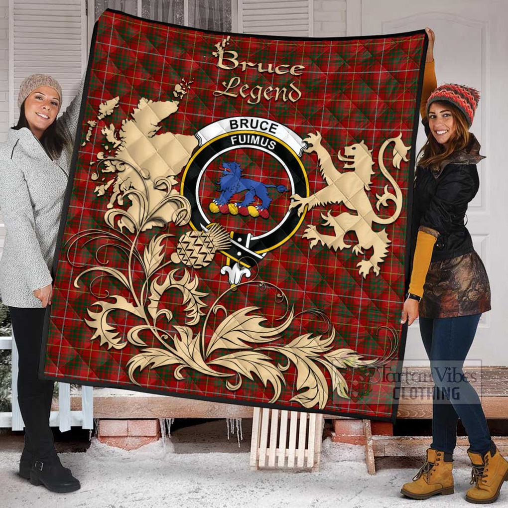 Tartan Vibes Clothing Bruce Tartan Quilt with Family Crest and Scottish Symbol Style