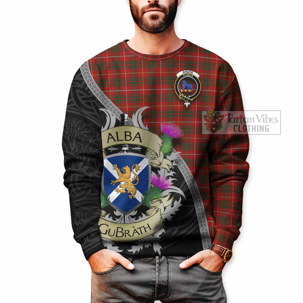 Bruce Tartan Family Crest Sweatshirt Lion Rampant Royal Thistle Shield Celtic Inspired - Tartan Vibes Clothing