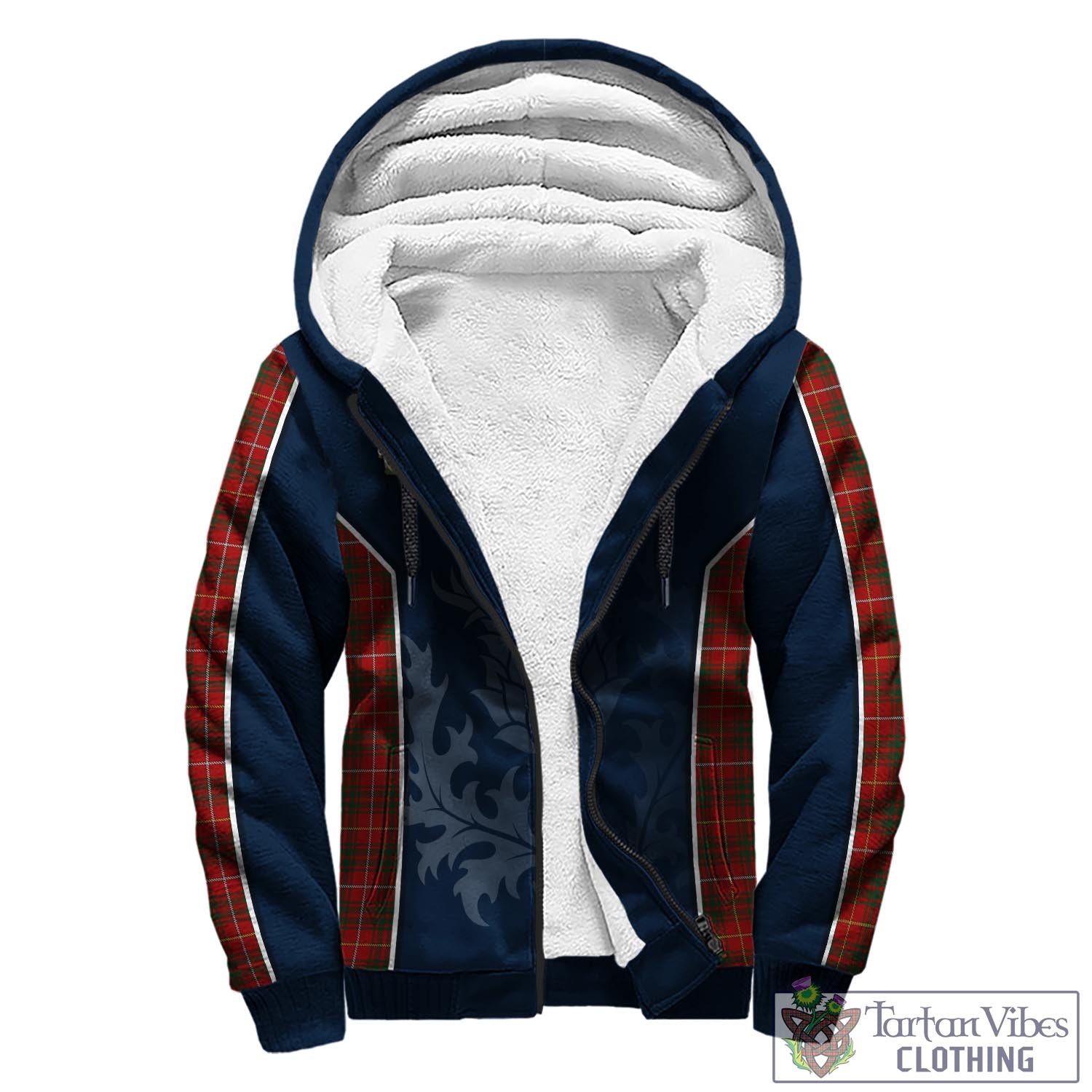 Tartan Vibes Clothing Bruce Tartan Sherpa Hoodie with Family Crest and Scottish Thistle Vibes Sport Style