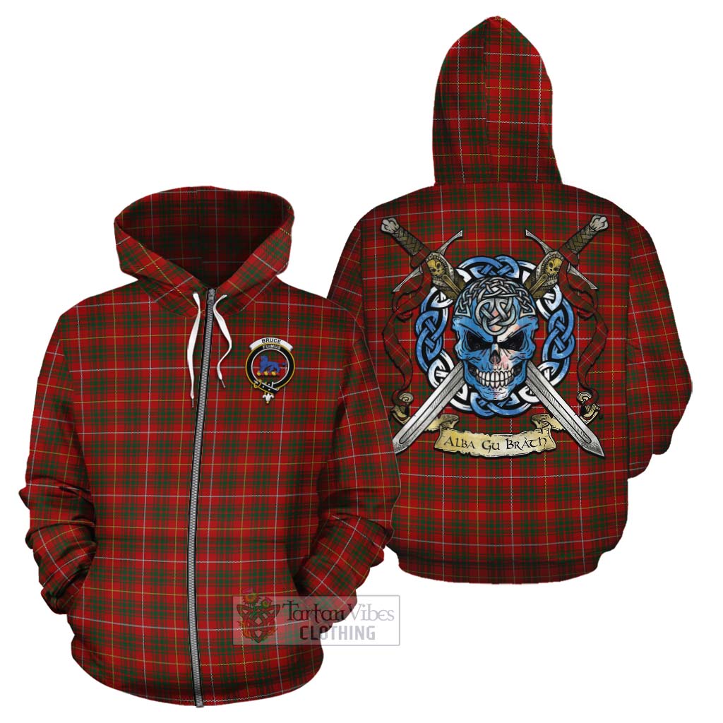 Tartan Vibes Clothing Bruce Tartan Cotton Hoodie with Family Crest Celtic Skull Style