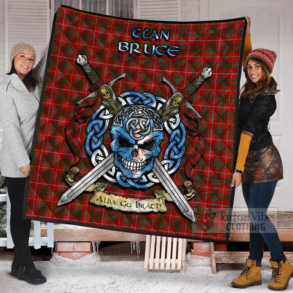 Tartan Vibes Clothing Bruce Tartan Quilt with Celtic Skull Alba Gu Brath Style