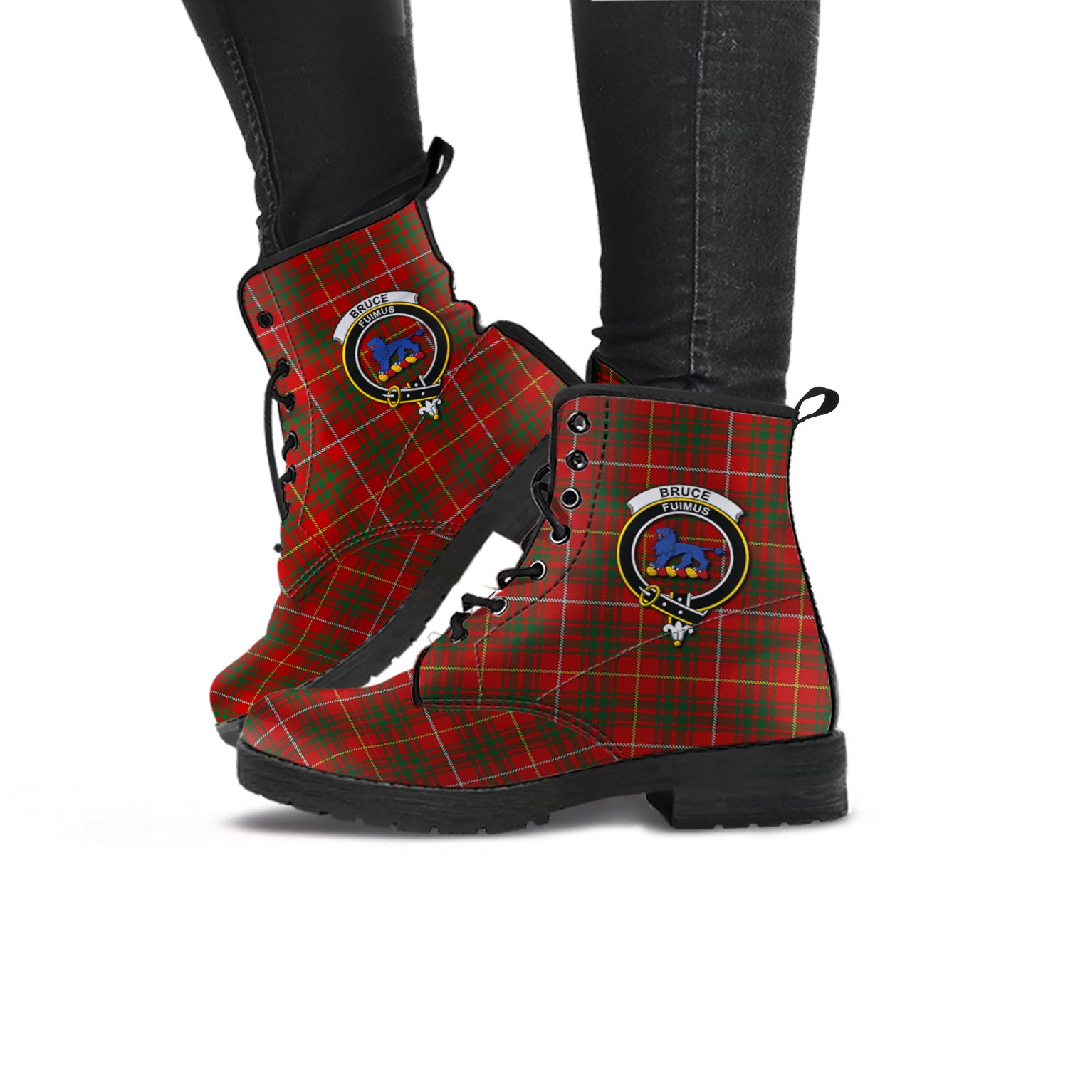 Bruce Tartan Leather Boots with Family Crest - Tartanvibesclothing